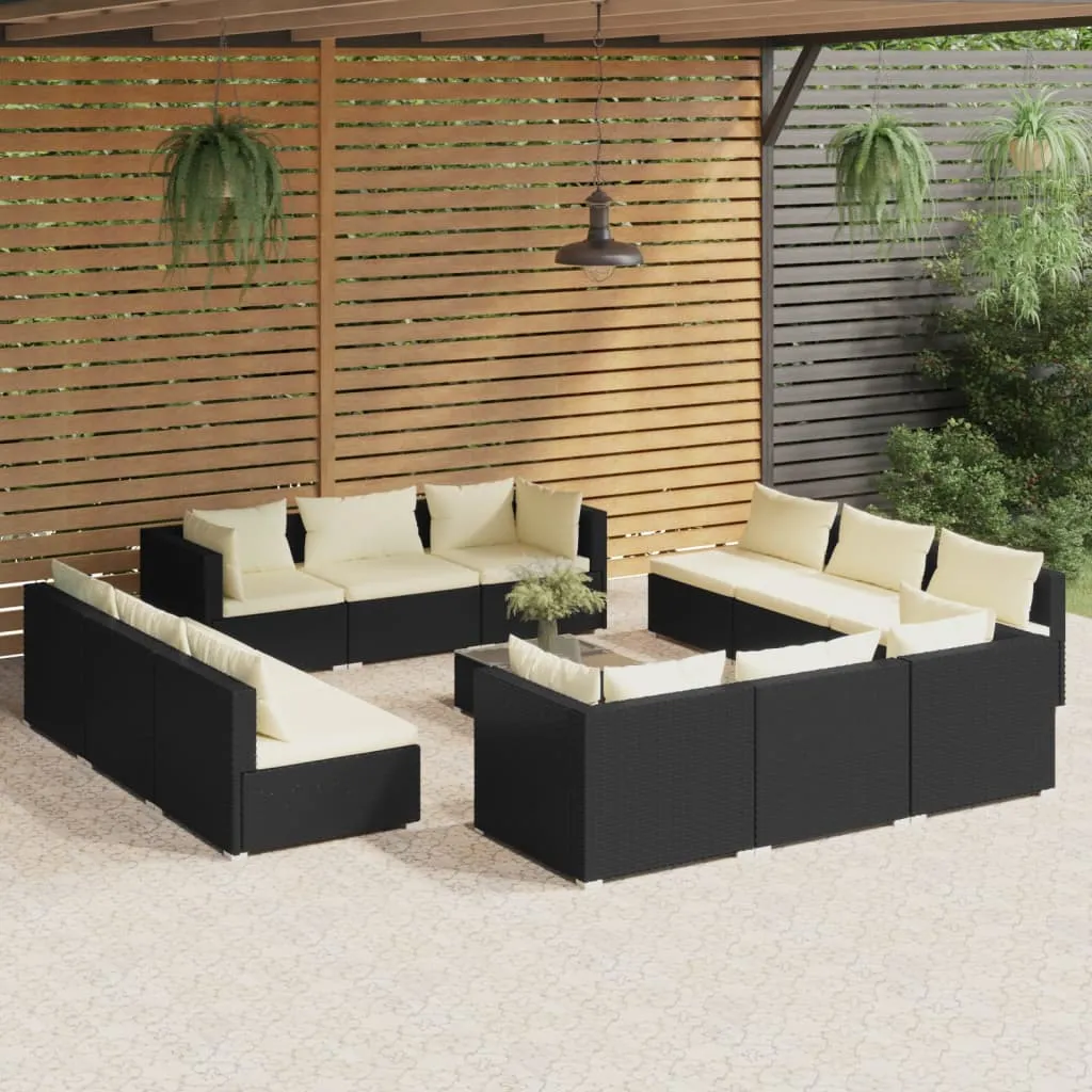 vidaXL Set Salotto da Giardino 13 pz con Cuscini in Polyrattan Nero