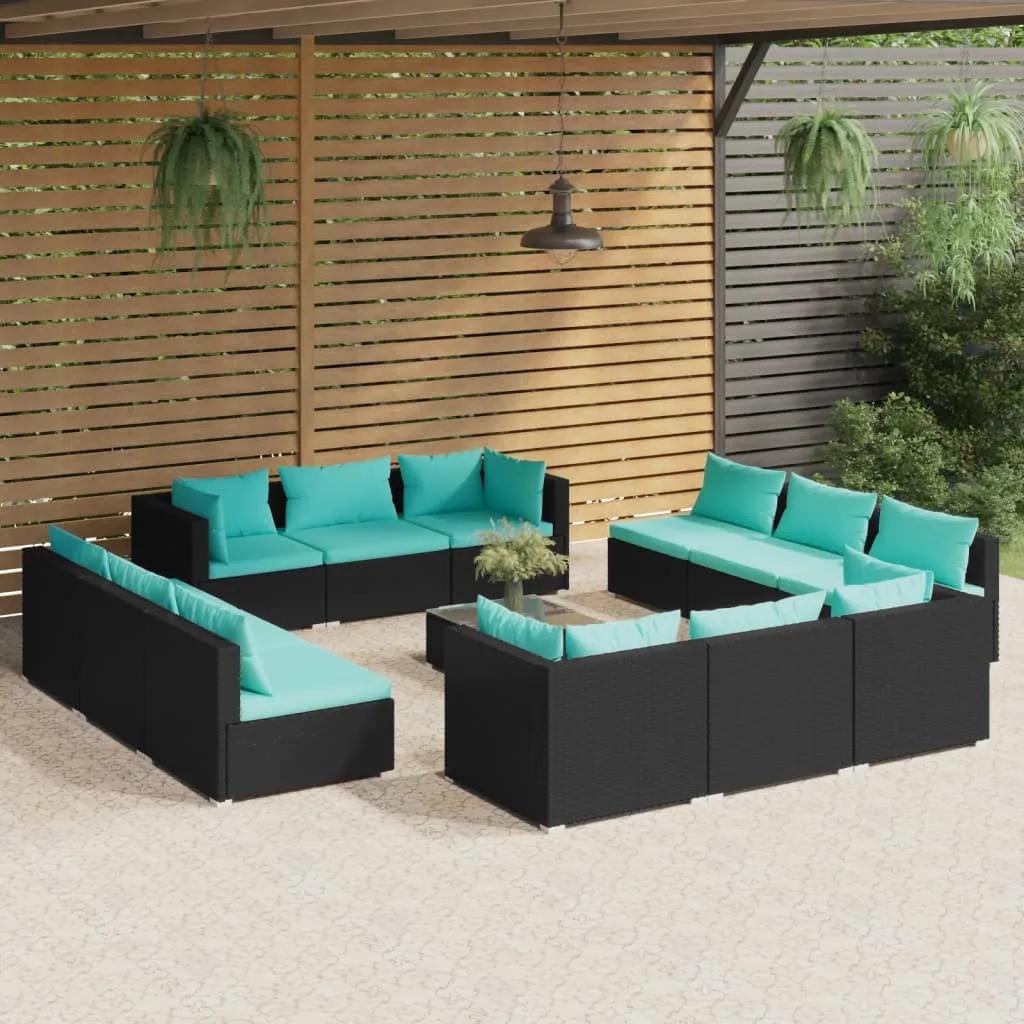 vidaXL Set Divani da Giardino 13 pz con Cuscini in Polyrattan Nero