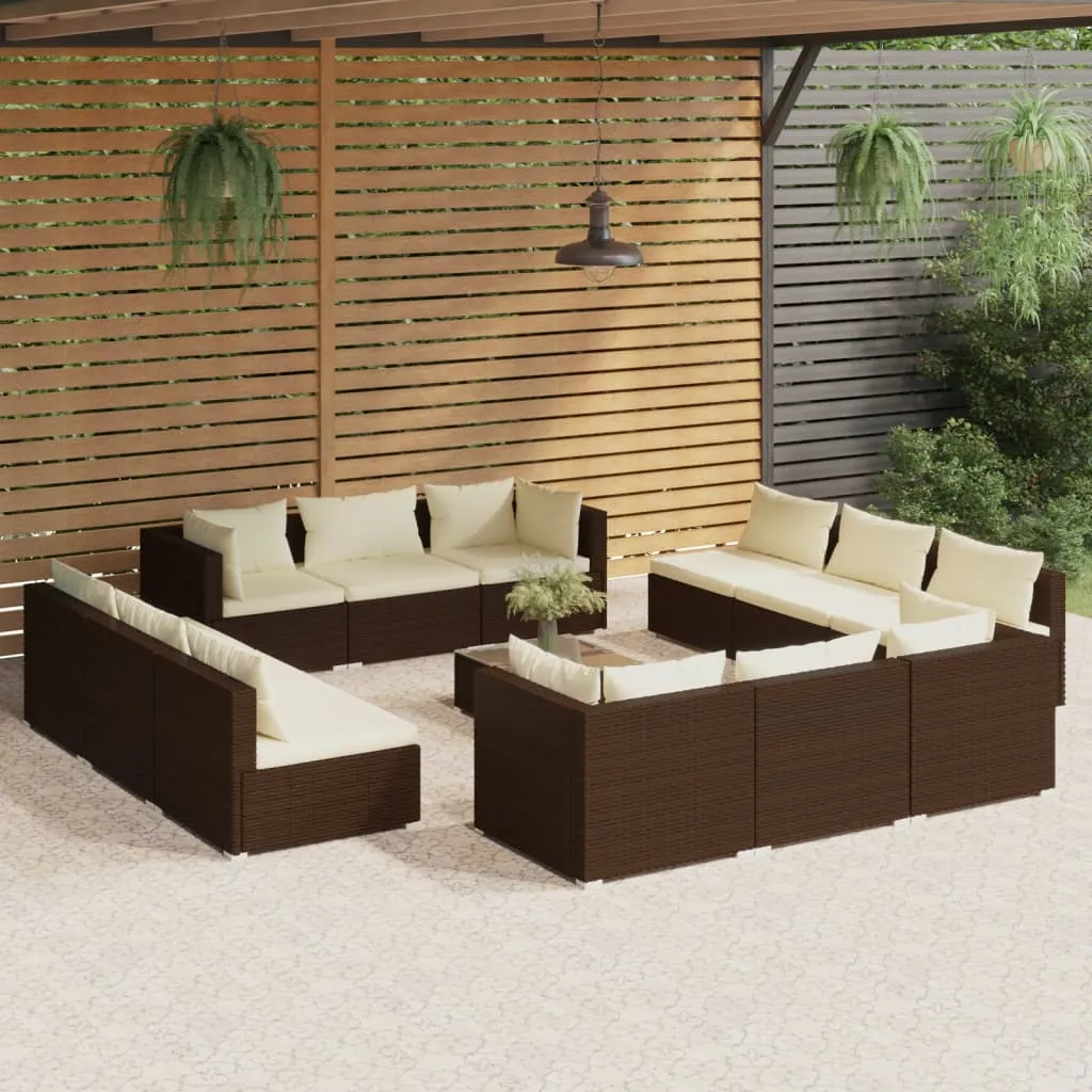 vidaXL Set Divani da Giardino 13 pz con Cuscini in Polyrattan Marrone