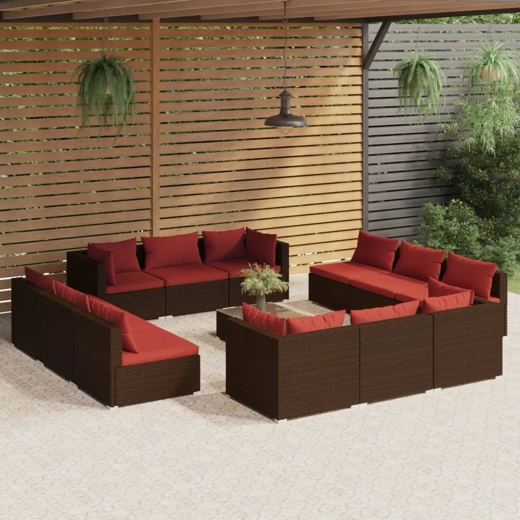 vidaXL Set Divani da Giardino 13 pz con Cuscini in Polyrattan Marrone