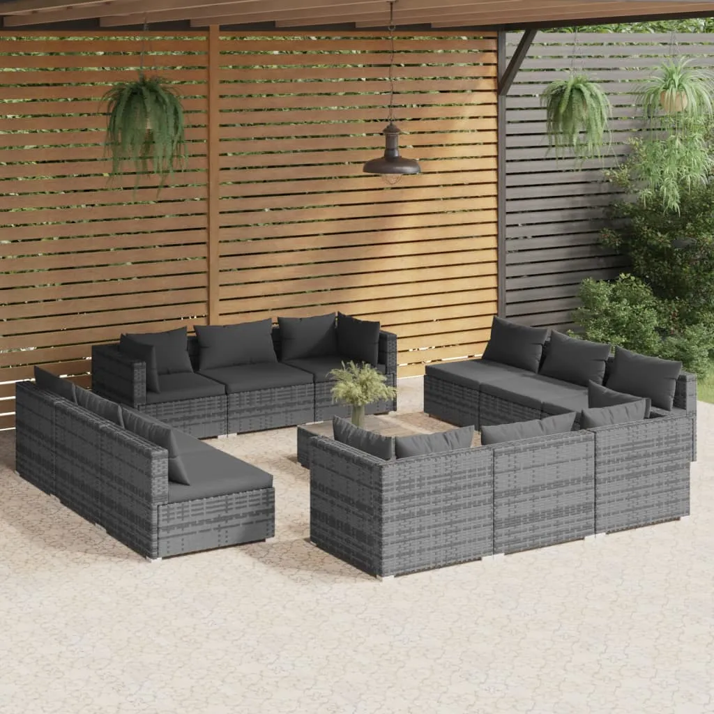 vidaXL Set Divani da Giardino 13 pz con Cuscini in Polyrattan Grigio