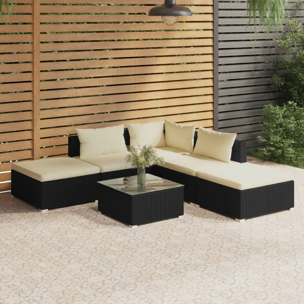 vidaXL Set Salotto da Giardino 6 pz con Cuscini in Polyrattan Nero