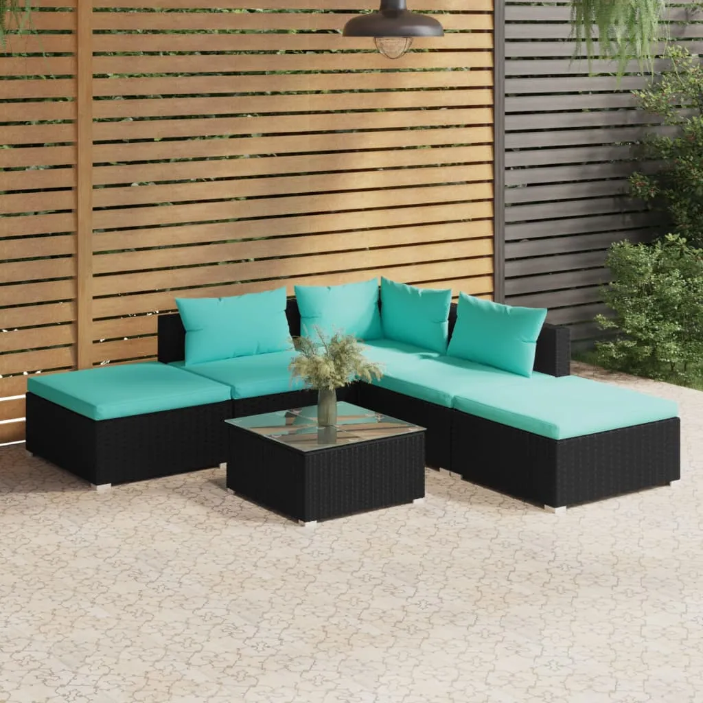 vidaXL Set Salotto da Giardino 6 pz con Cuscini in Polyrattan Nero