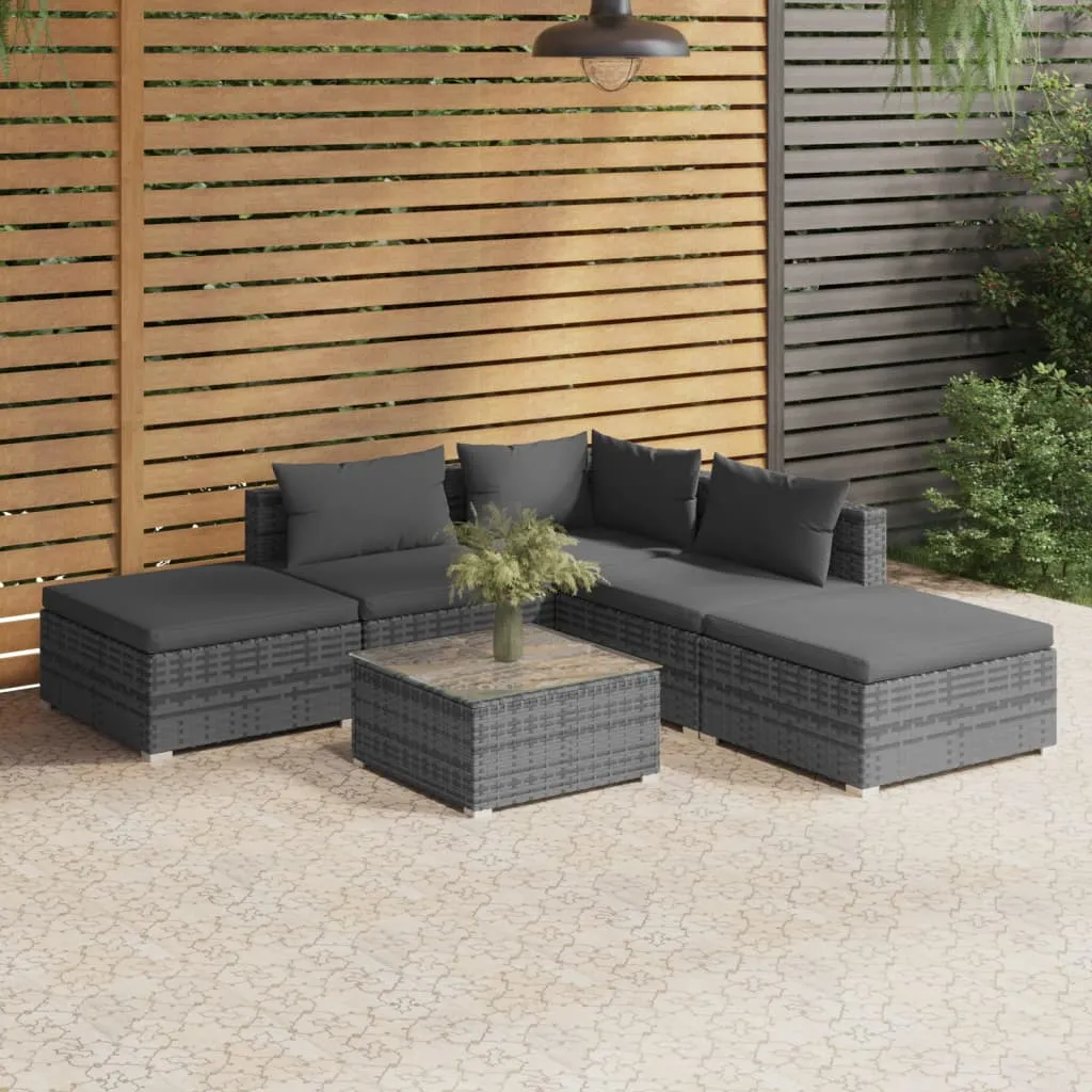 vidaXL Set Divani da Giardino 6 pz con Cuscini in Polyrattan Grigio