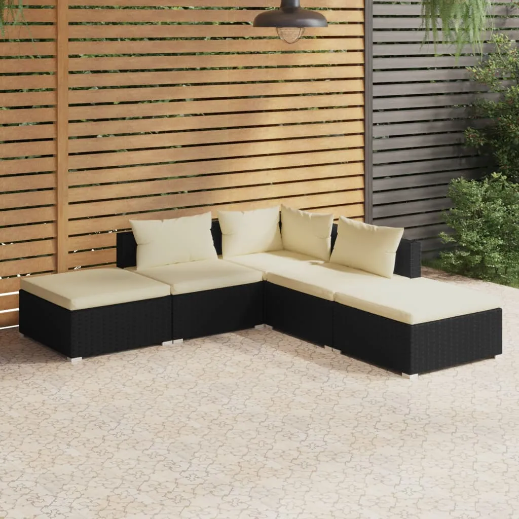 vidaXL Set Divani da Giardino 5 pz con Cuscini in Polyrattan Nero