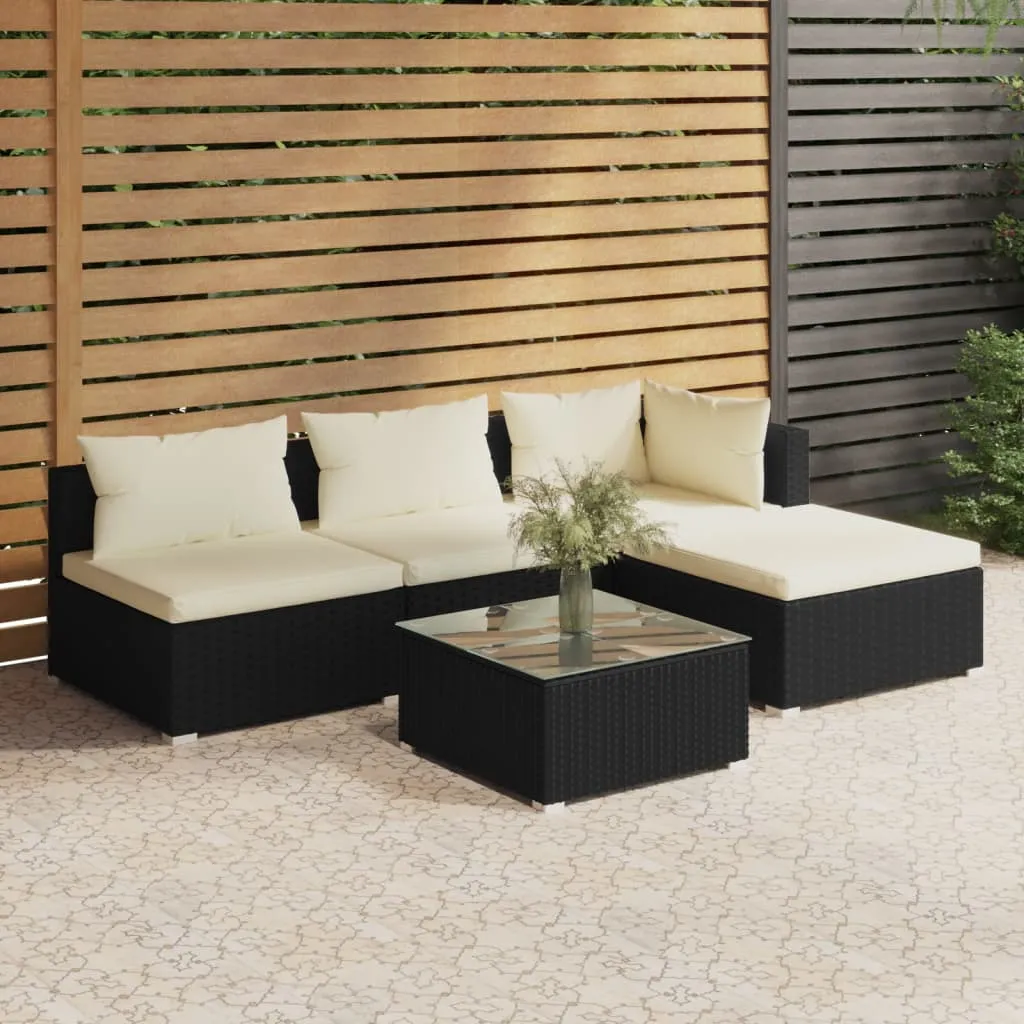 vidaXL Set Divani da Giardino 5 pz con Cuscini in Polyrattan Nero