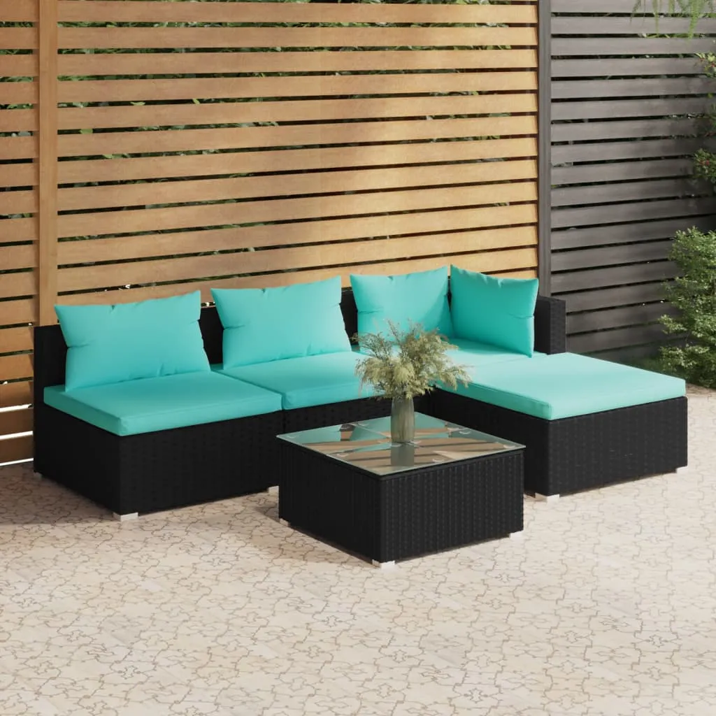 vidaXL Set Divani da Giardino 5 pz con Cuscini in Polyrattan Nero