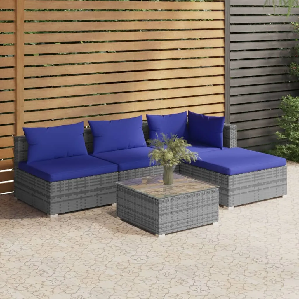 vidaXL Set Divani da Giardino 5 pz con Cuscini in Polyrattan Grigio