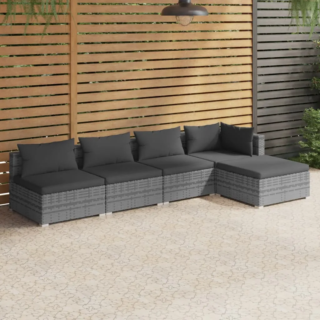 vidaXL Set Divani da Giardino 5 pz con Cuscini in Polyrattan Grigio