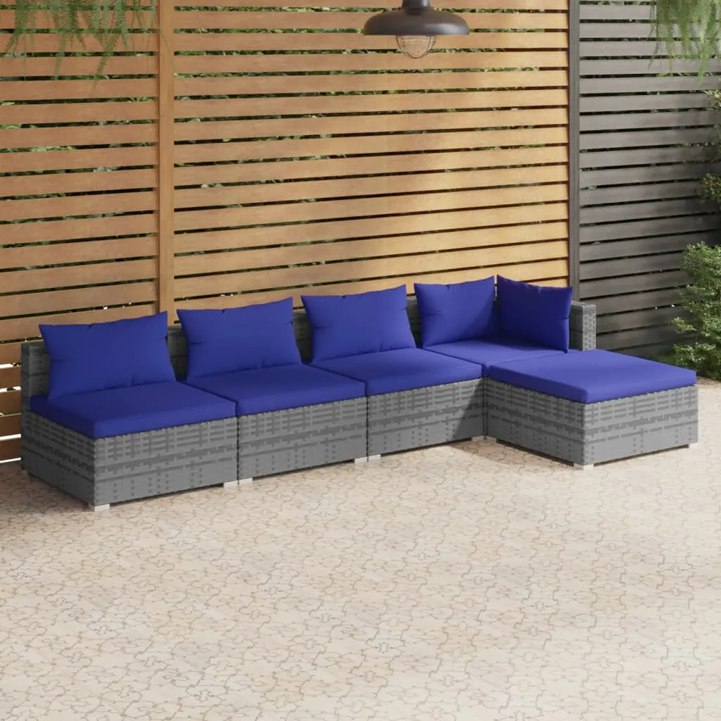 vidaXL Set Divani da Giardino 5 pz con Cuscini in Polyrattan Grigio