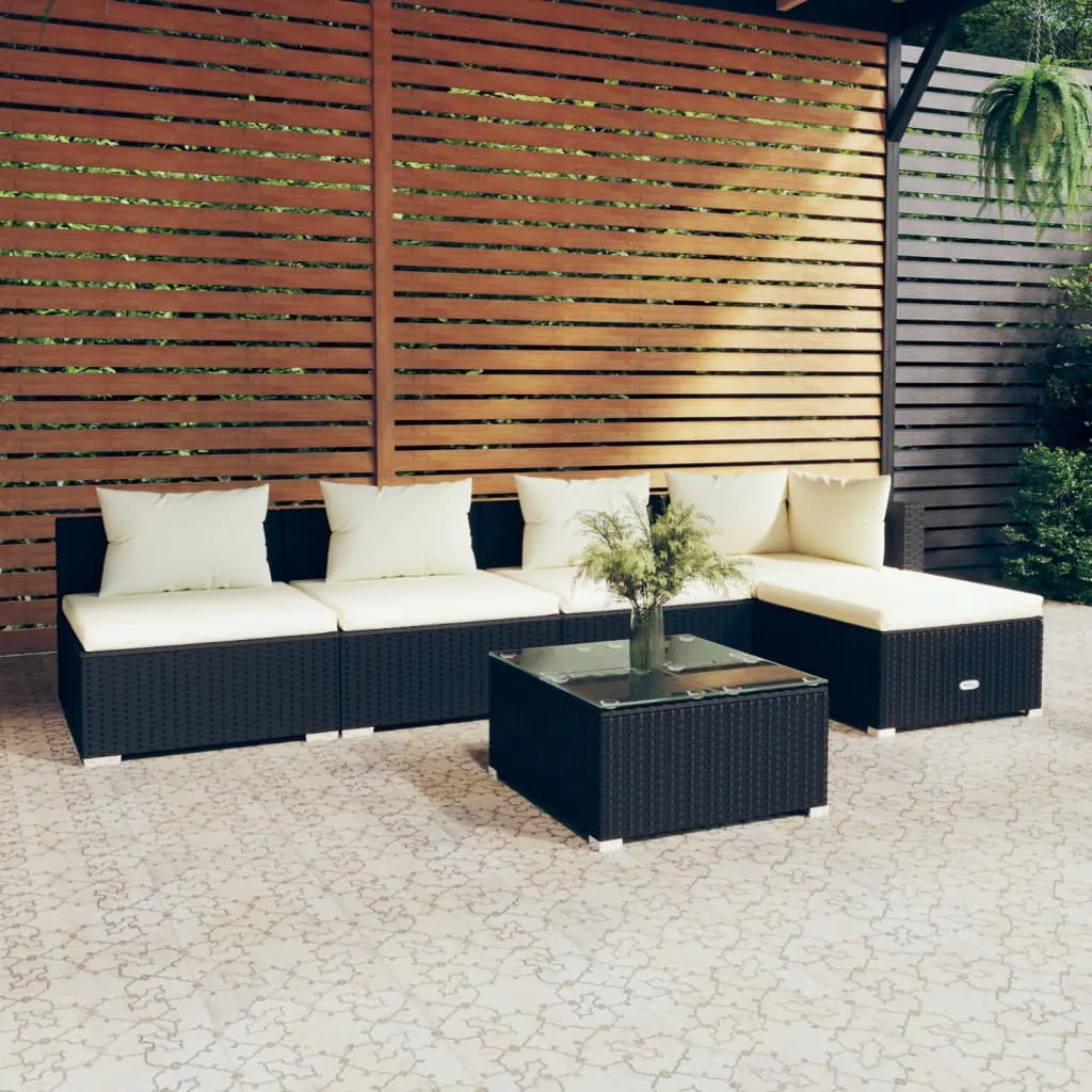 vidaXL Set Salotto da Giardino 6 pz con Cuscini in Polyrattan Nero