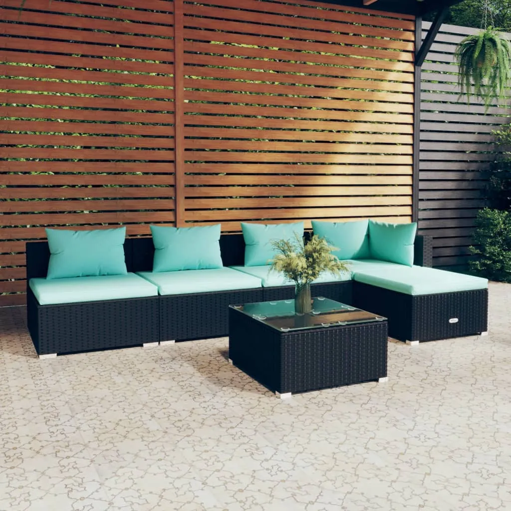 vidaXL Set Salotto da Giardino 6 pz con Cuscini in Polyrattan Nero