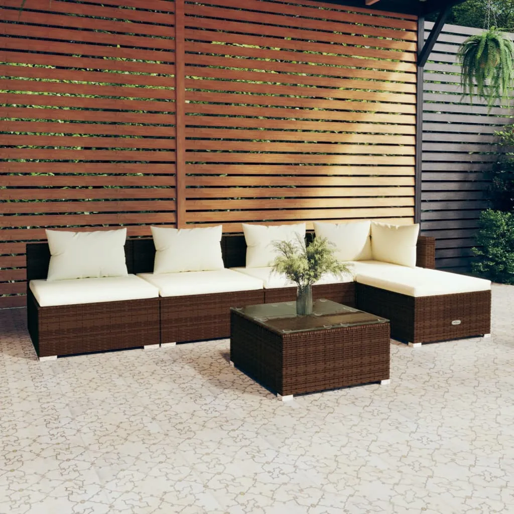 vidaXL Set Divani da Giardino 6 pz con Cuscini in Polyrattan Marrone