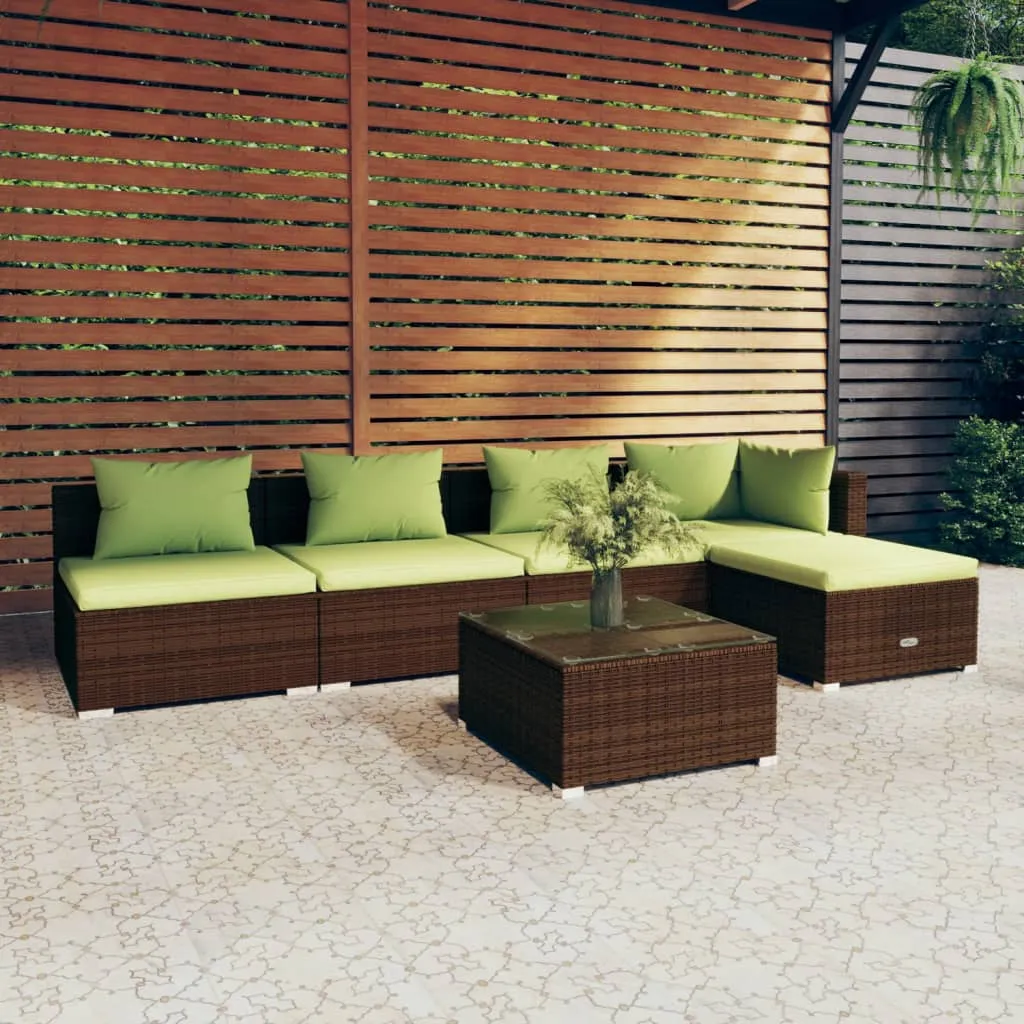 vidaXL Set Divani da Giardino 6 pz con Cuscini in Polyrattan Marrone