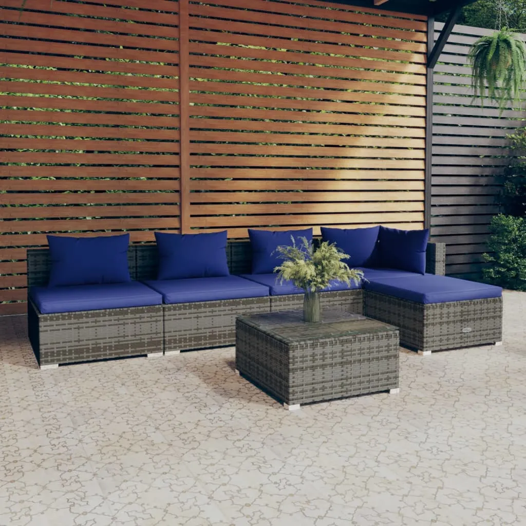 vidaXL Set Divani da Giardino 6 pz con Cuscini in Polyrattan Grigio