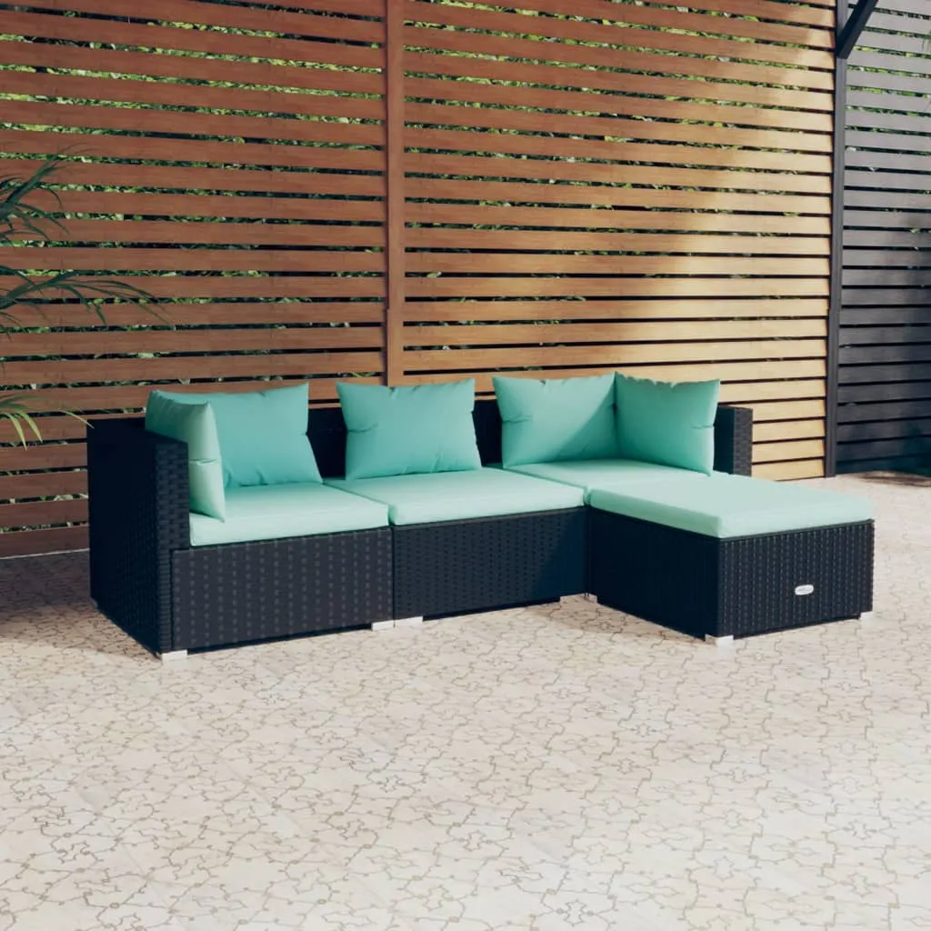 vidaXL Set Divani da Giardino 4 pz con Cuscini in Polyrattan Nero