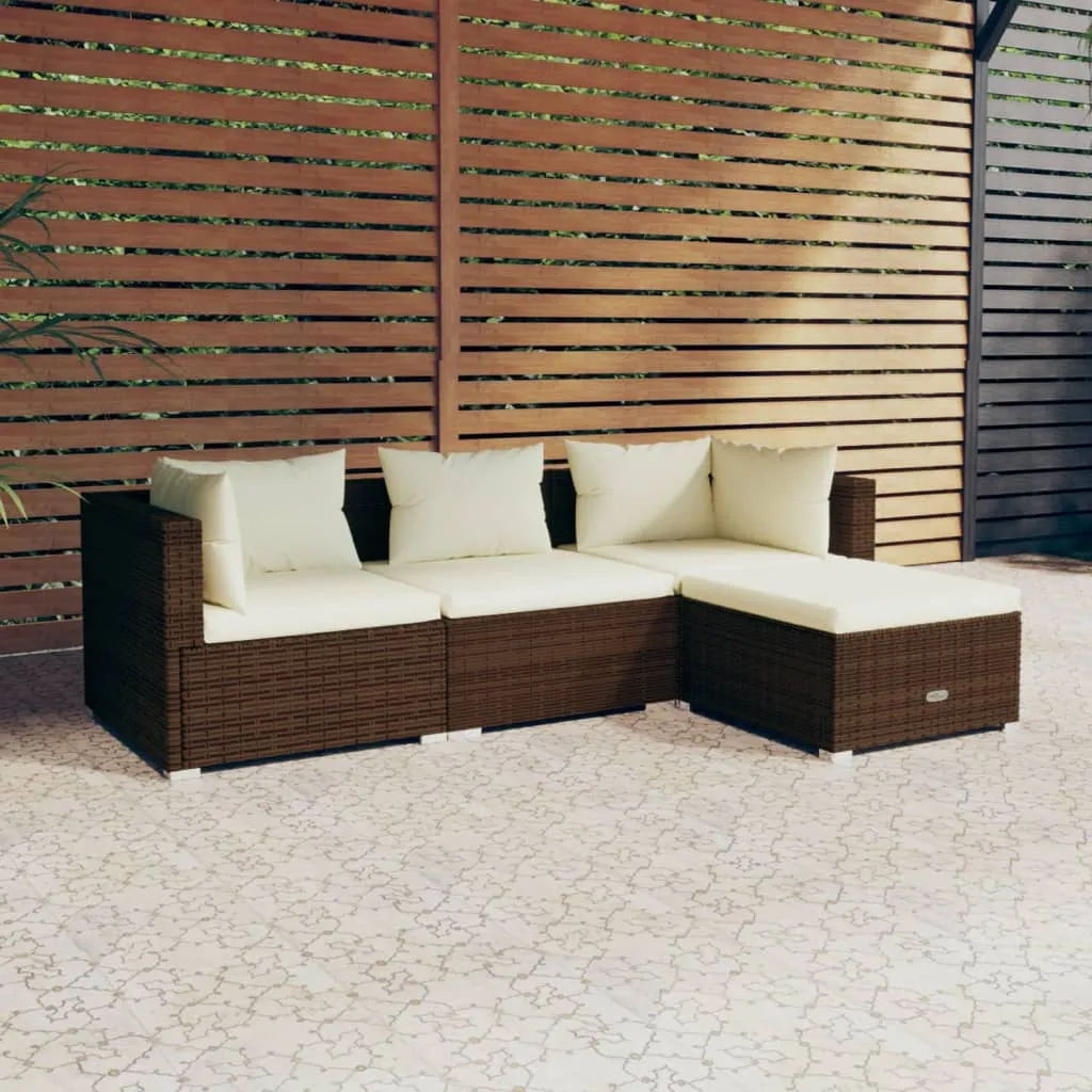 vidaXL Set Divani da Giardino 4 pz con Cuscini in Polyrattan Marrone