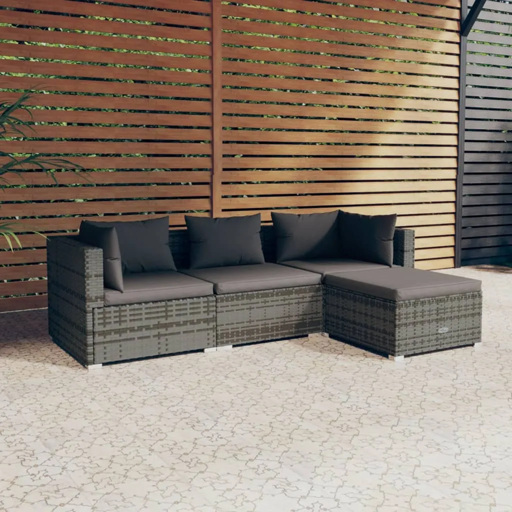 vidaXL Set Divani da Giardino 4 pz con Cuscini in Polyrattan Grigio