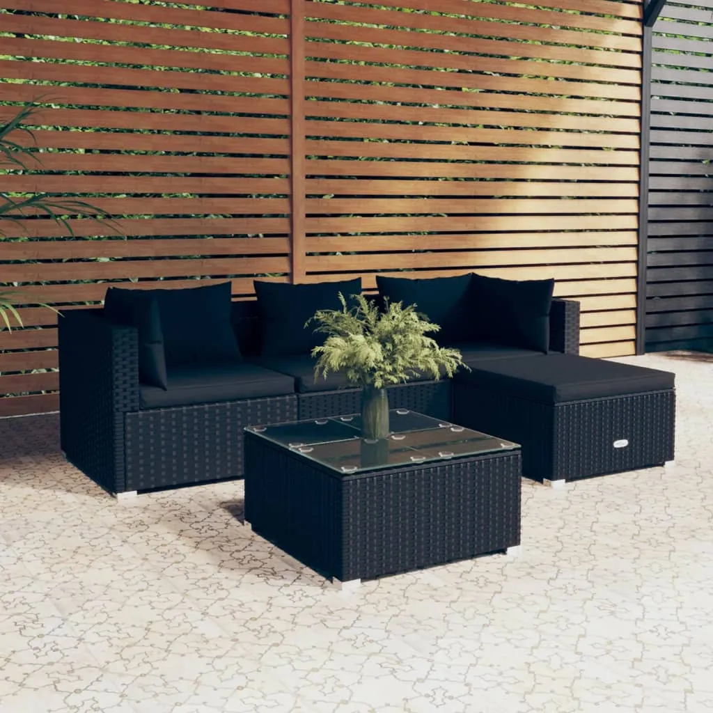 vidaXL Set Divani da Giardino 5 pz con Cuscini in Polyrattan Nero