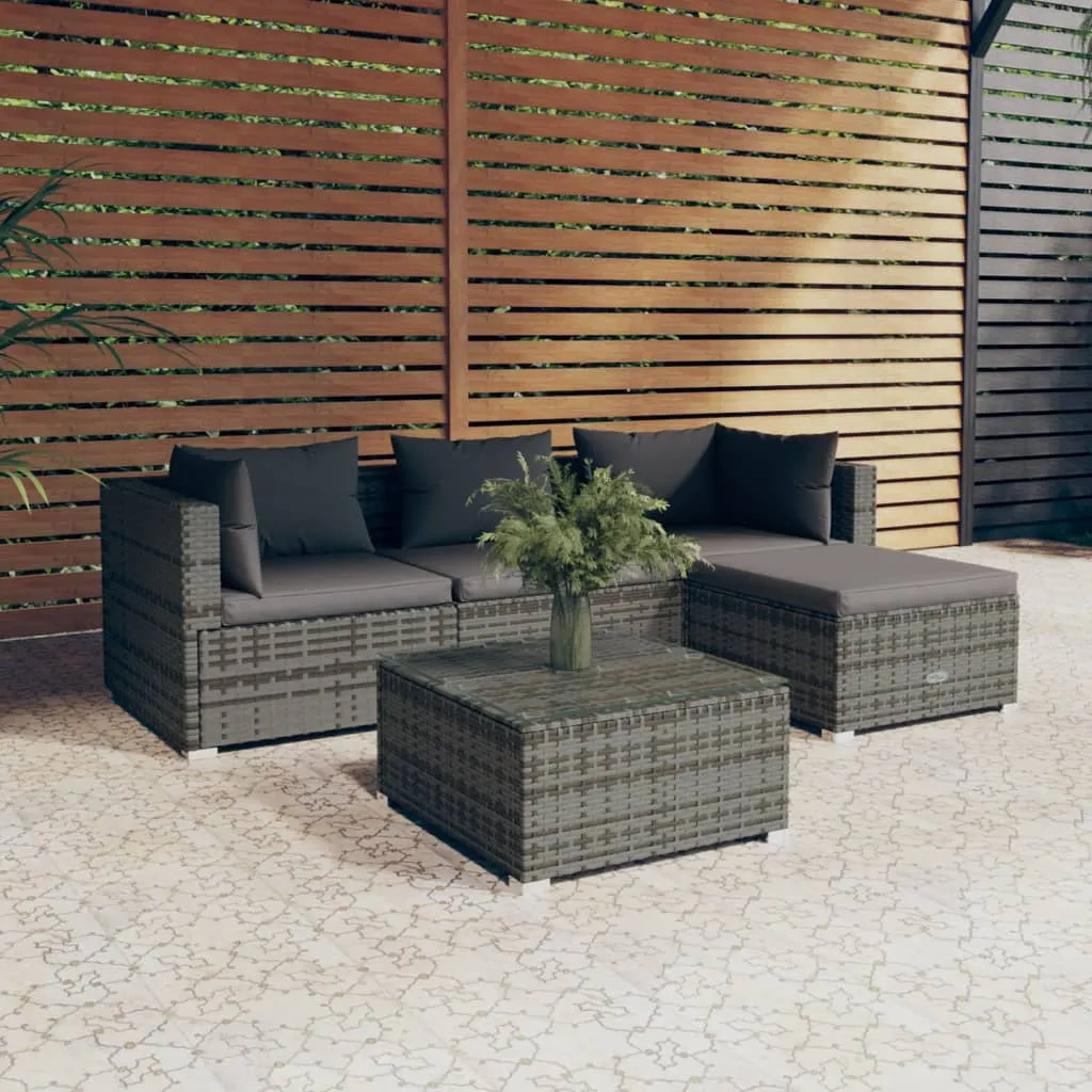 vidaXL Set Divani da Giardino 5 pz con Cuscini in Polyrattan Grigio