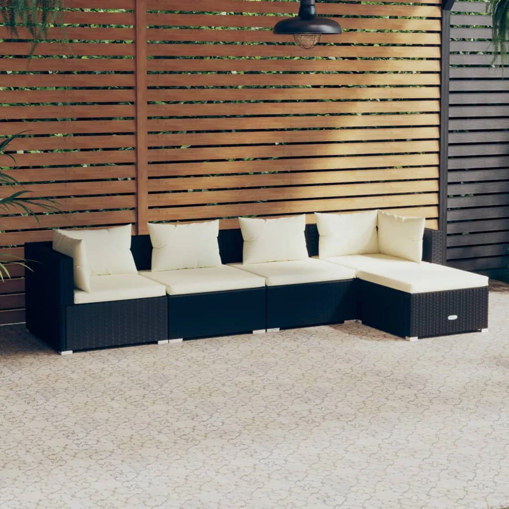 vidaXL Set Salotto da Giardino 5 pz con Cuscini in Polyrattan Nero