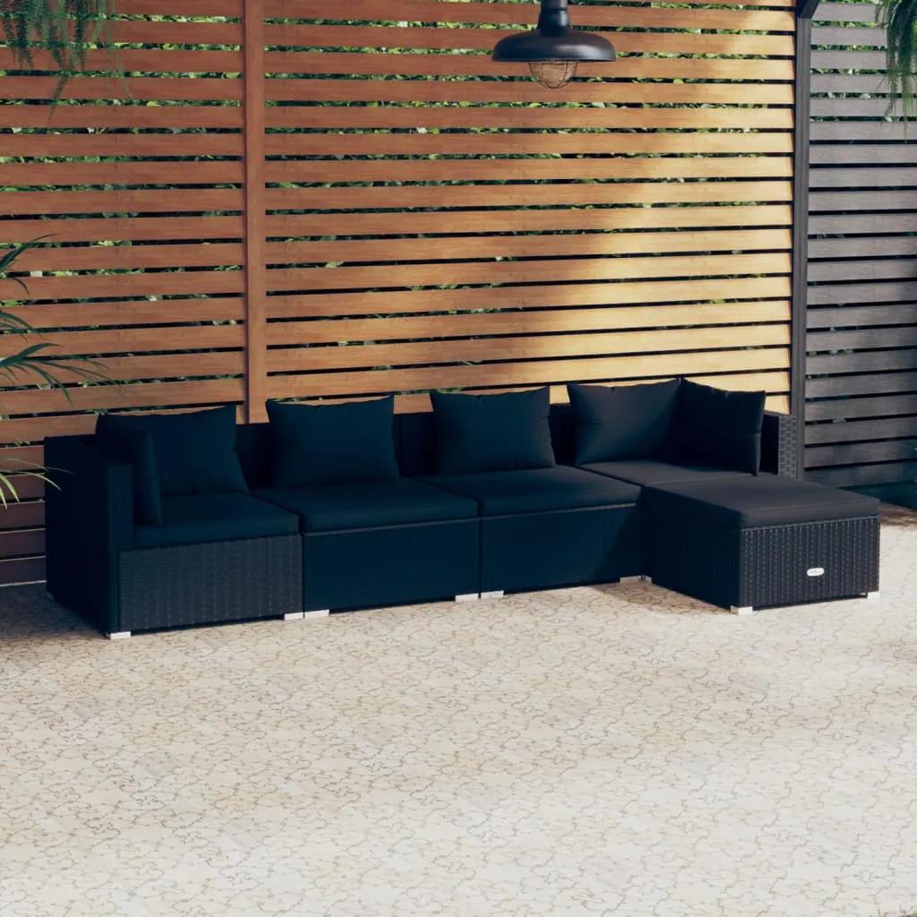 vidaXL Set Divani da Giardino 5 pz con Cuscini in Polyrattan Nero