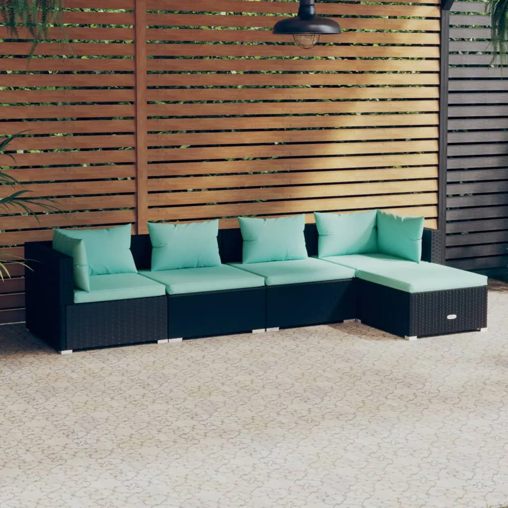 vidaXL Set Divano da Giardino 5 pz con Cuscini in Polyrattan Nero