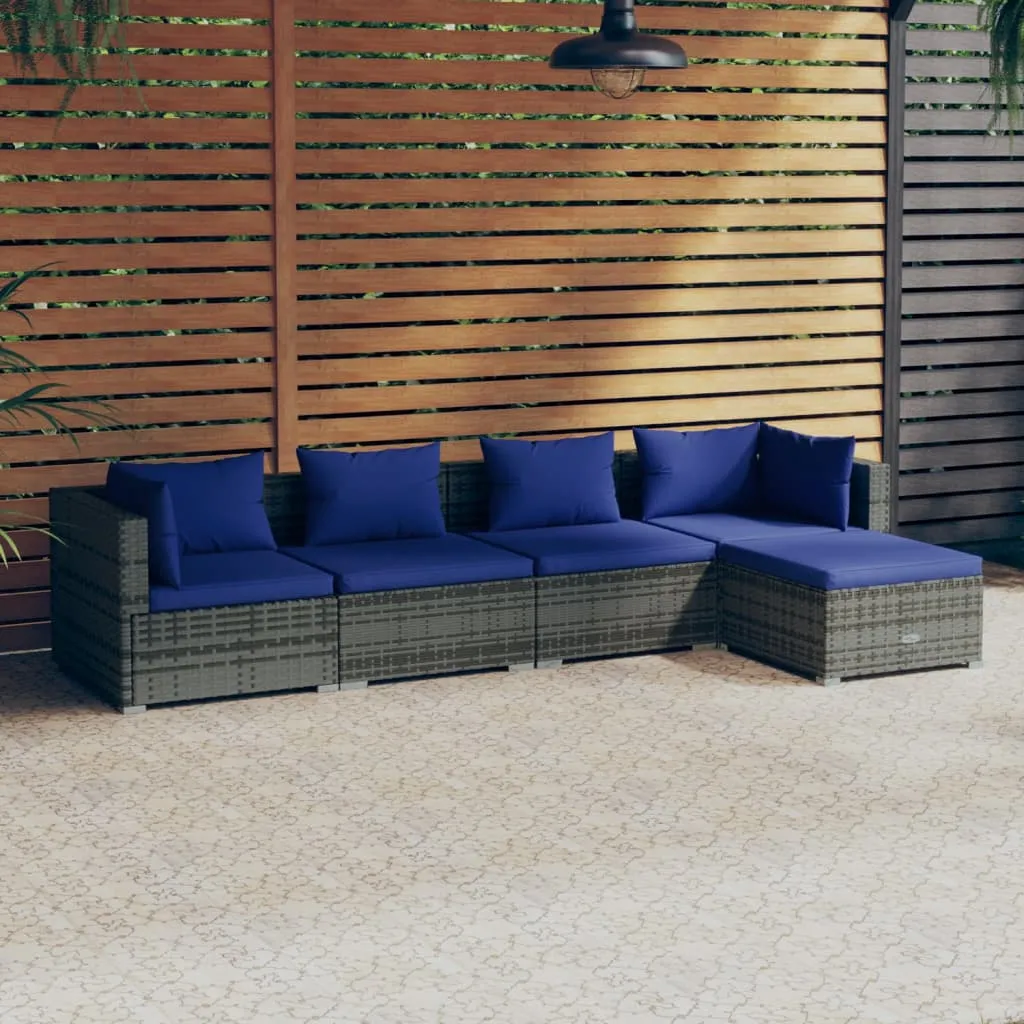 vidaXL Set Divani da Giardino 5 pz con Cuscini in Polyrattan Grigio