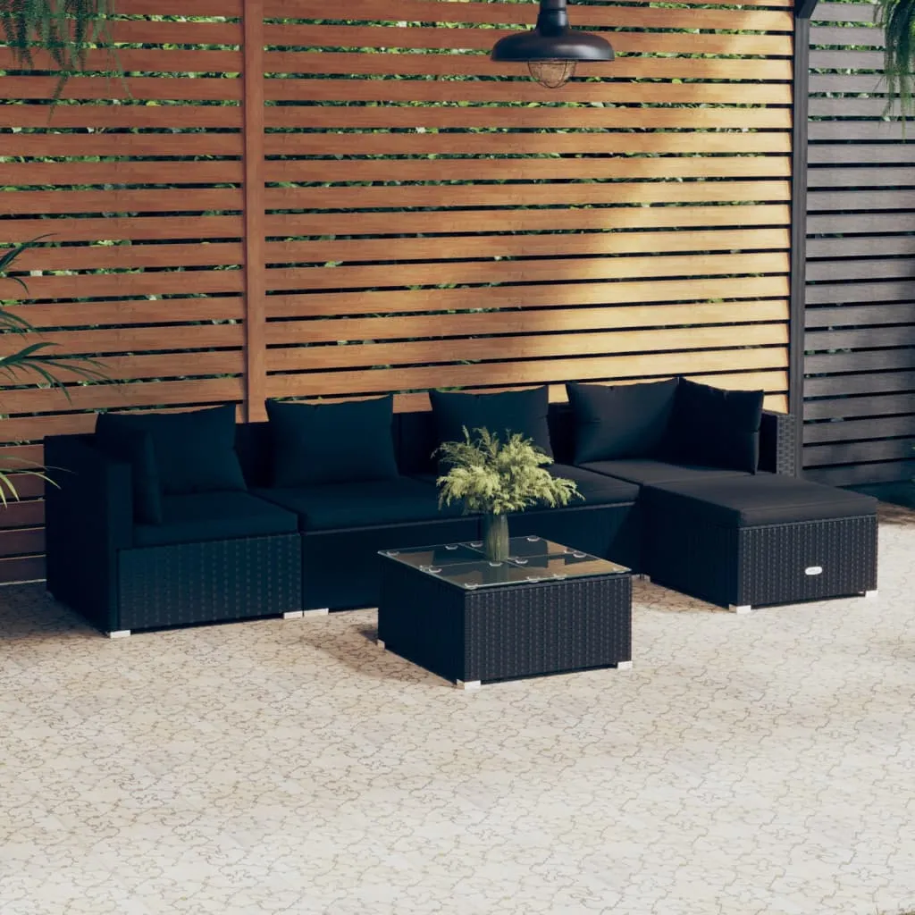 vidaXL Set Divani da Giardino 6 pz con Cuscini in Polyrattan Nero