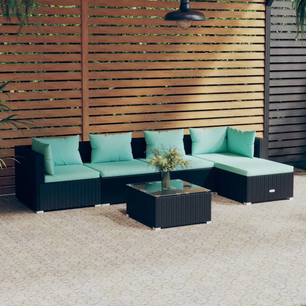 vidaXL Set Divani da Giardino 6 pz con Cuscini in Polyrattan Nero