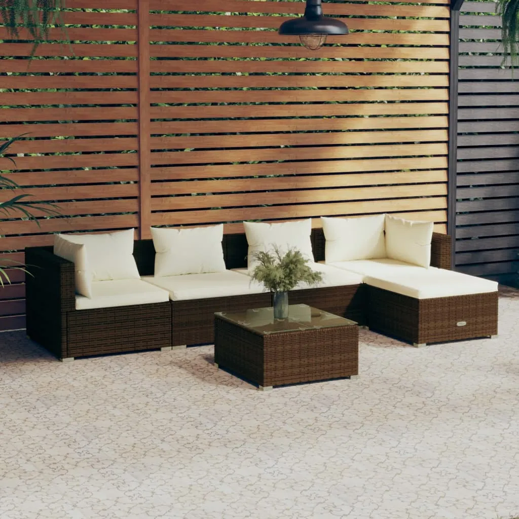 vidaXL Set Divani da Giardino 6 pz con Cuscini in Polyrattan Marrone