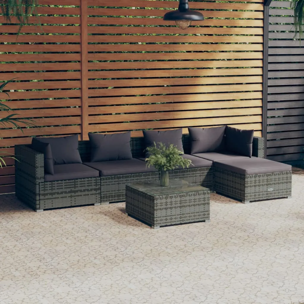 vidaXL Set Divani da Giardino 6 pz con Cuscini in Polyrattan Grigio