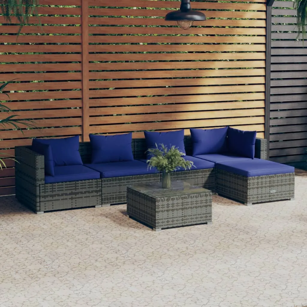 vidaXL Set Divani da Giardino 6 pz con Cuscini in Polyrattan Grigio