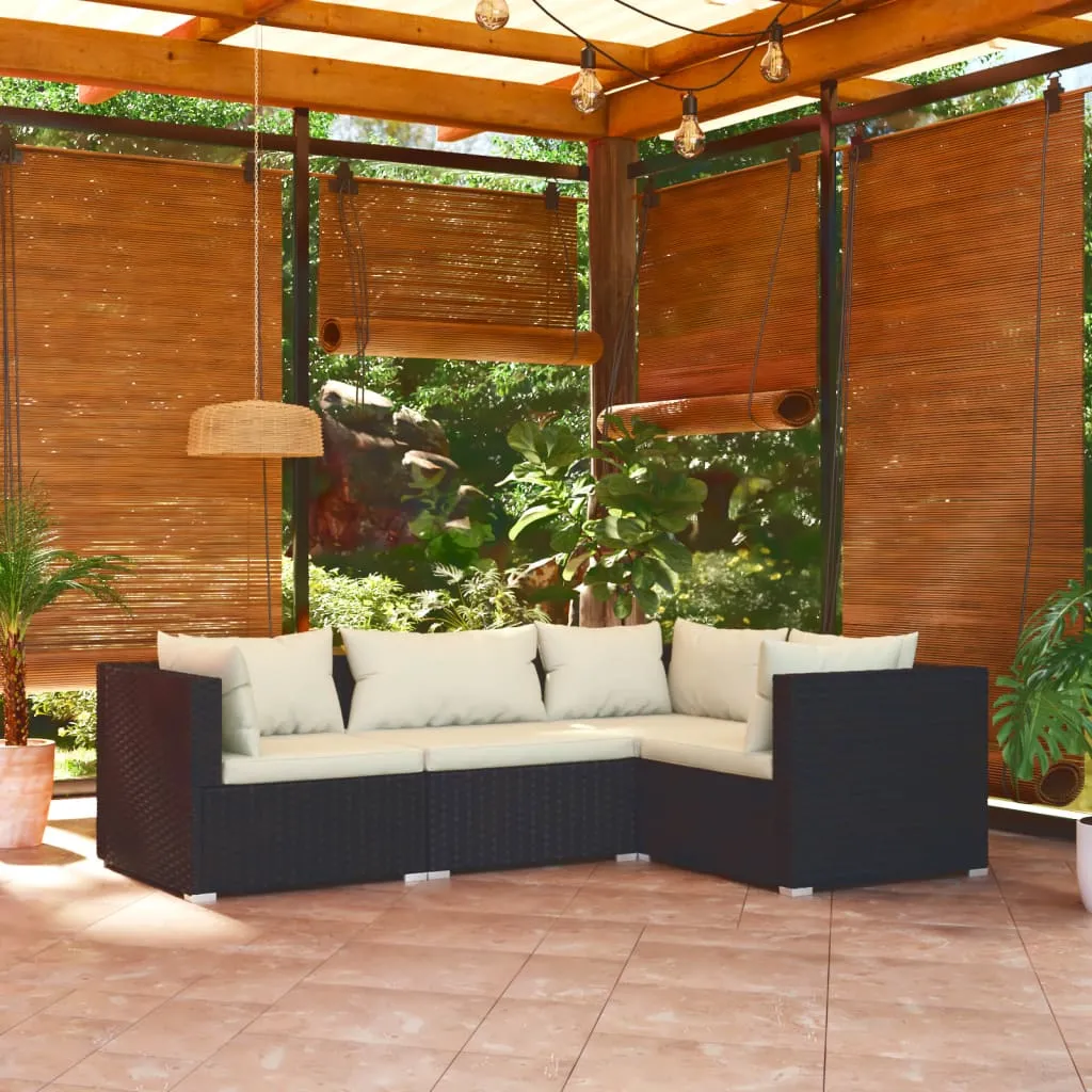 vidaXL Set Divani da Giardino 4 pz con Cuscini in Polyrattan Nero