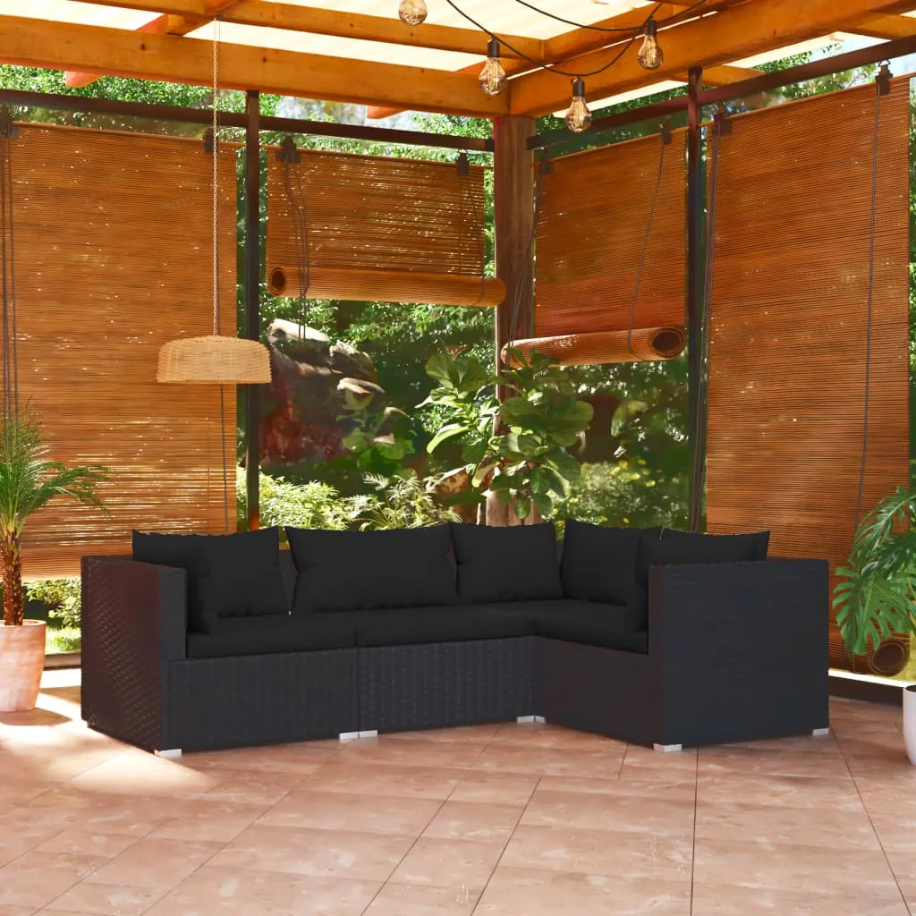 vidaXL Set Divani da Giardino 4 pz con Cuscini in Polyrattan Nero