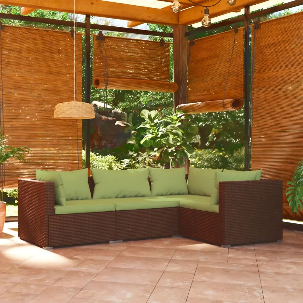 vidaXL Set Divani da Giardino 4 pz con Cuscini in Polyrattan Marrone