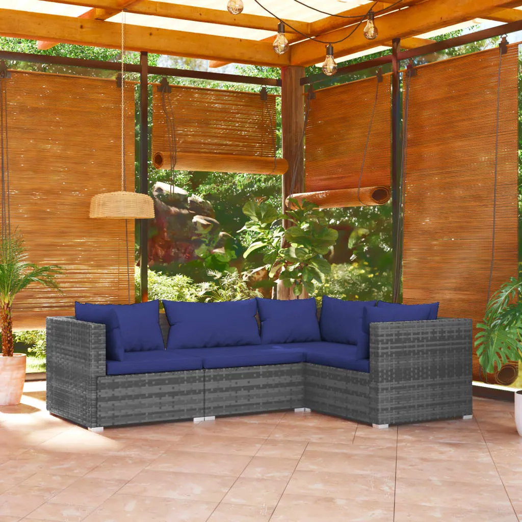 vidaXL Set Divani da Giardino 4 pz con Cuscini in Polyrattan Grigio