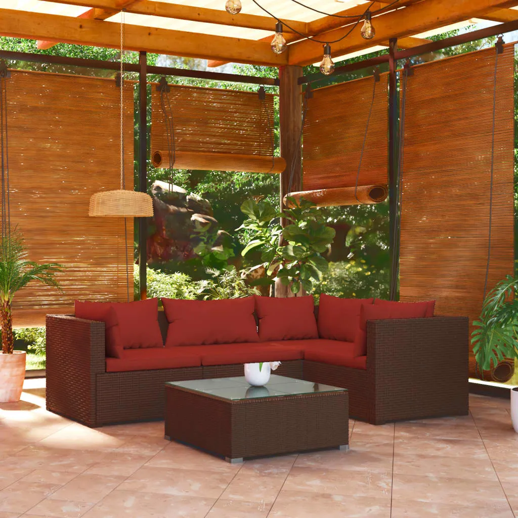 vidaXL Set Divani da Giardino 5 pz con Cuscini in Polyrattan Marrone