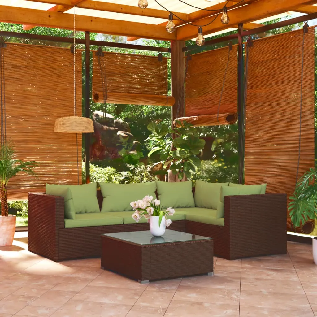 vidaXL Set Divani da Giardino 5 pz con Cuscini in Polyrattan Marrone