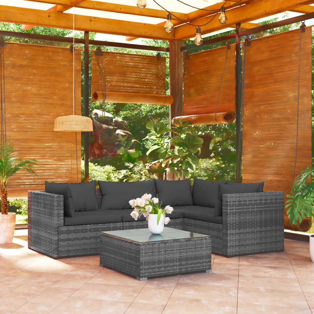 vidaXL Set Divani da Giardino 5 pz con Cuscini in Polyrattan Grigio