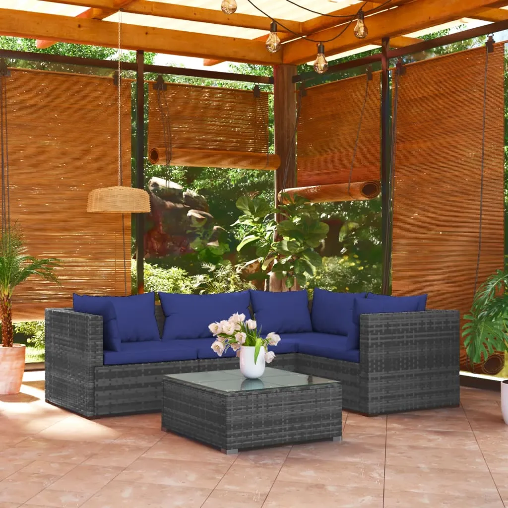 vidaXL Set Divani da Giardino 5 pz con Cuscini in Polyrattan Grigio