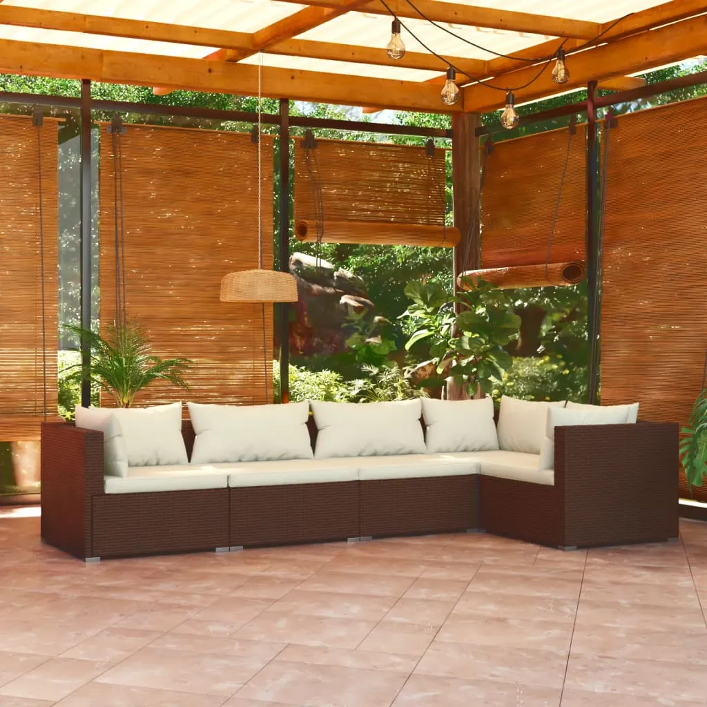 vidaXL Set Divani da Giardino 5 pz con Cuscini in Polyrattan Marrone