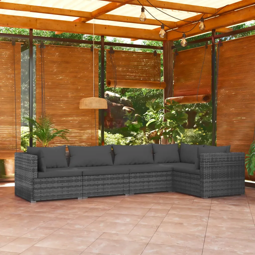 vidaXL Set Divani da Giardino 5 pz con Cuscini in Polyrattan Grigio