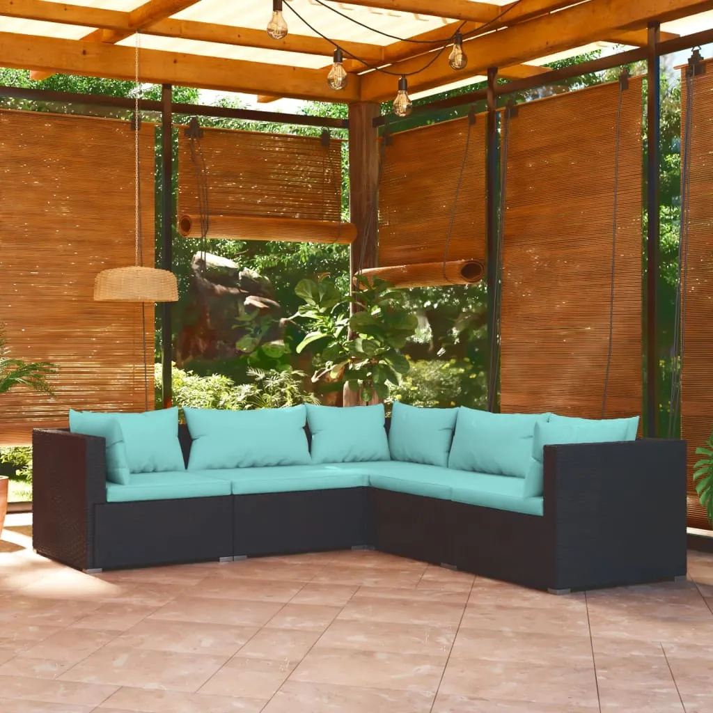 vidaXL Set Divani da Giardino 5 pz con Cuscini in Polyrattan Nero