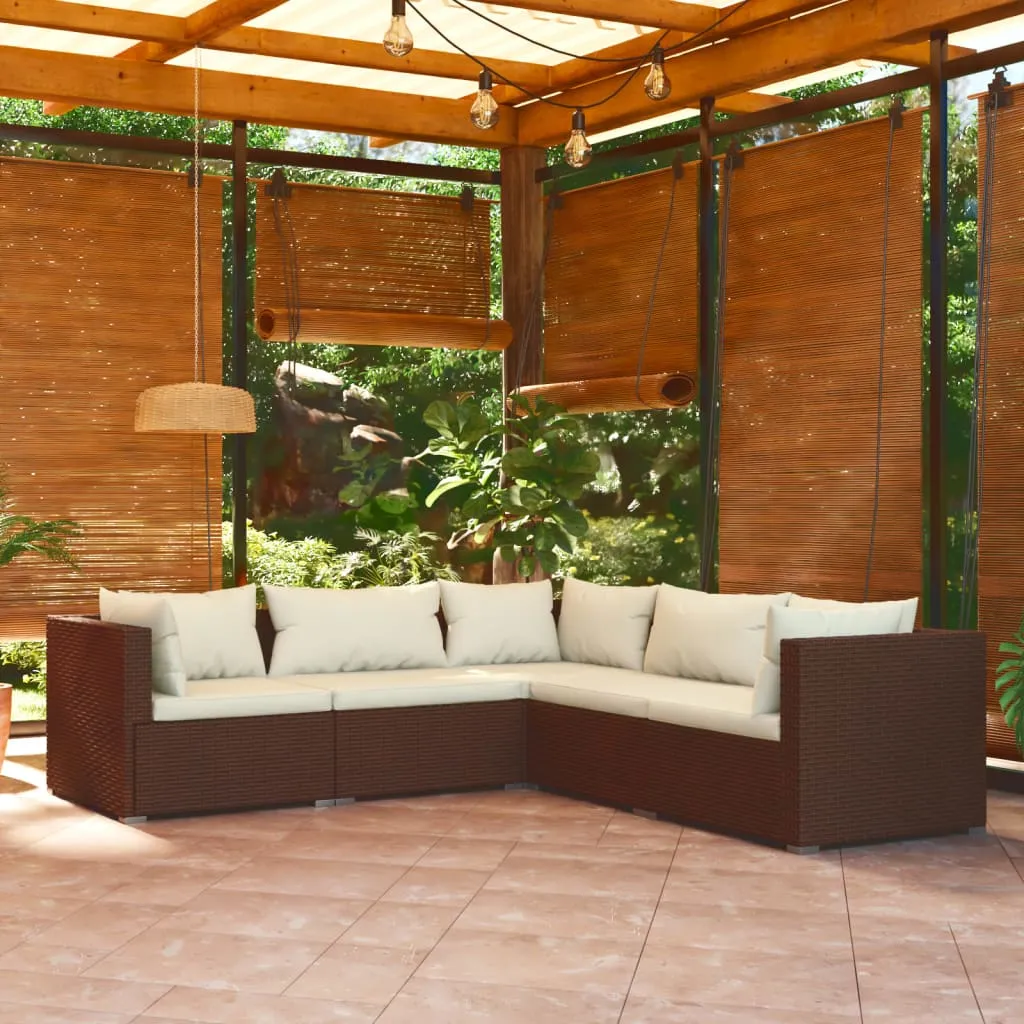 vidaXL Set Divani da Giardino con Cuscini 5 pz in Polyrattan Marrone