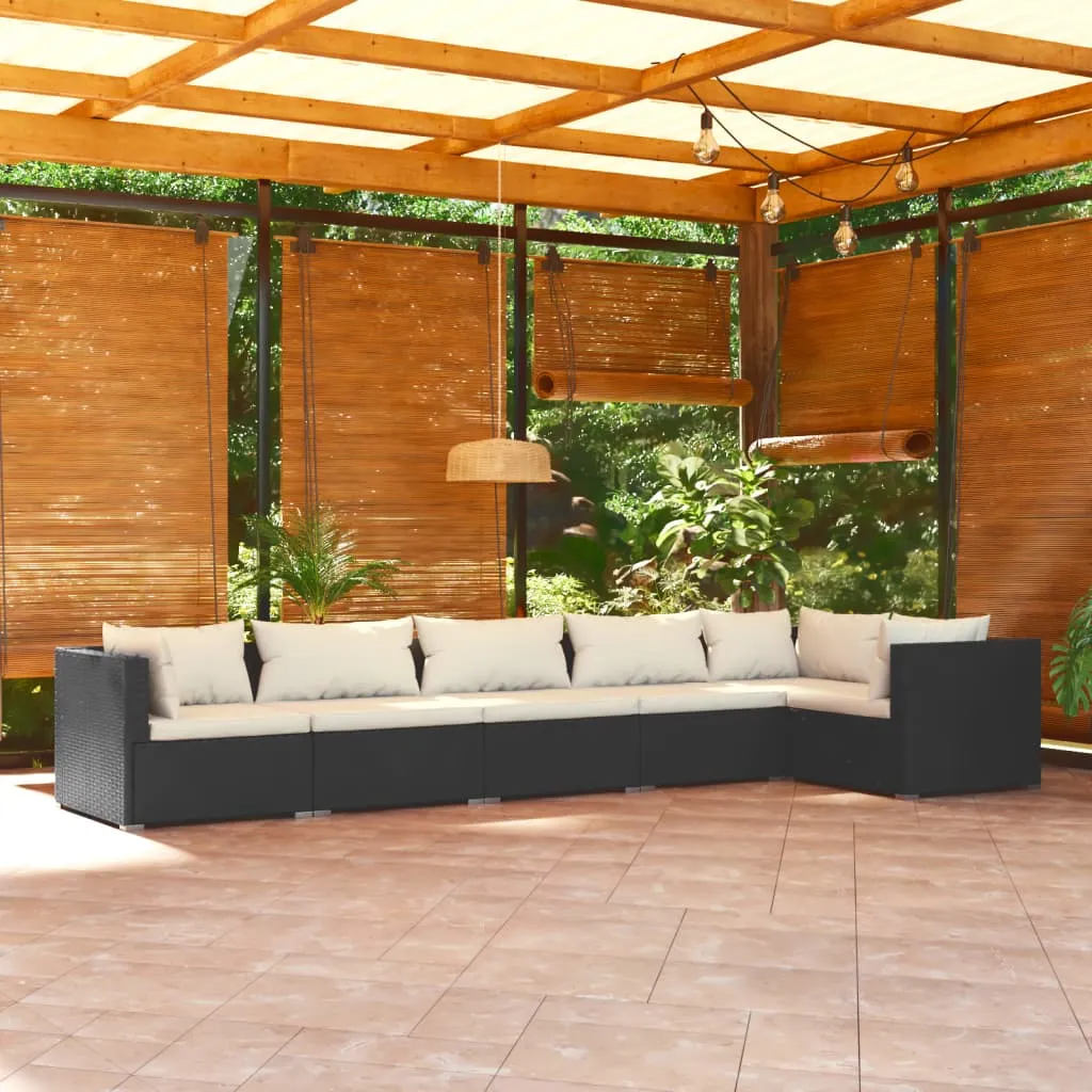 vidaXL Set Divani da Giardino con Cuscini 6 pz in Polyrattan Nero