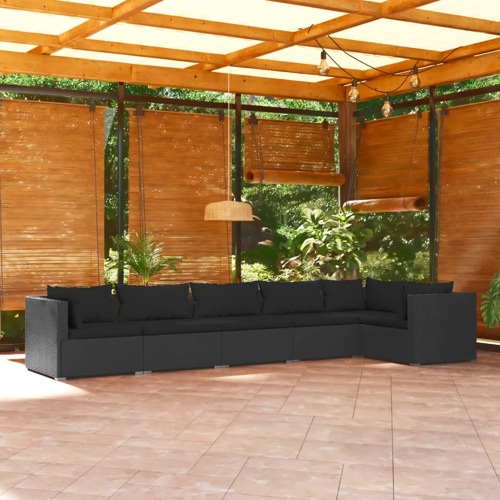 vidaXL Set Divani da Giardino 6 pz con Cuscini in Polyrattan Nero