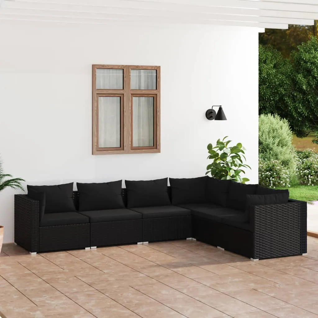 vidaXL Set Divani da Giardino 6 pz con Cuscini in Polyrattan Nero