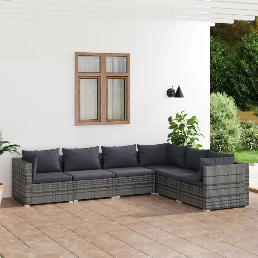 vidaXL Set Divani da Giardino 6 pz con Cuscini in Polyrattan Grigio