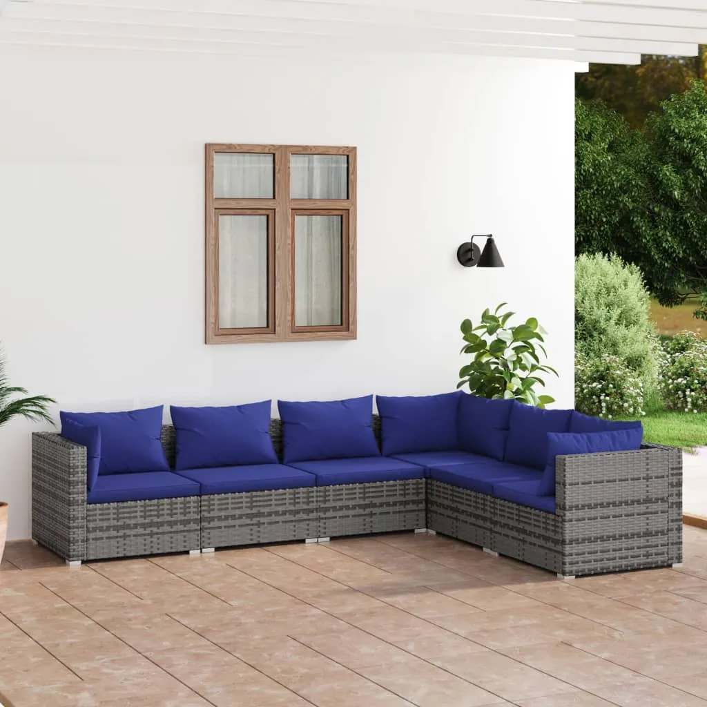 vidaXL Set Divani da Giardino 6 pz con Cuscini in Polyrattan Grigio